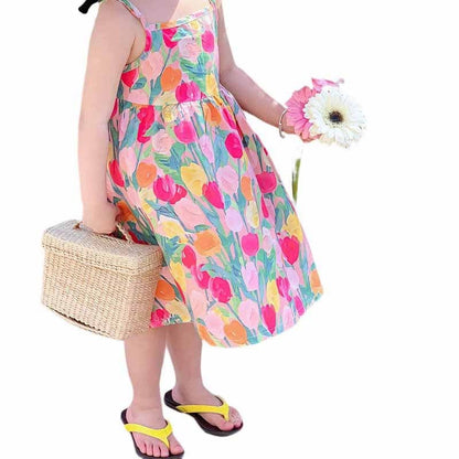 Children's Summer Pastoral Style Flower Print Dress