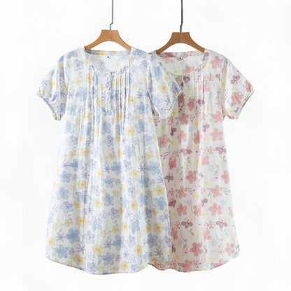 Women's Outdoor Nightdress For Spring And Summer Cotton Print Short Sleeve
