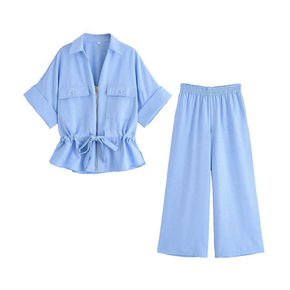 Blended Safari Shirt Wide Leg Trousers Suit