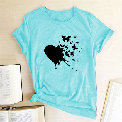 Butterfly Love Printed Casual All-match Loose Ladies Short Sleeve T-Shirt