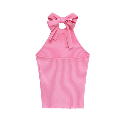 European And American Style Fashion Bowknot Knitted Halter Top