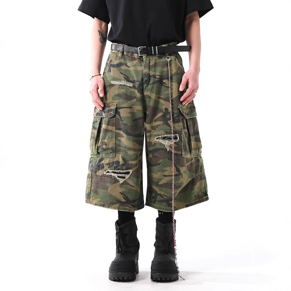 Retro Camouflage Pants Tooling Cropped Trousers