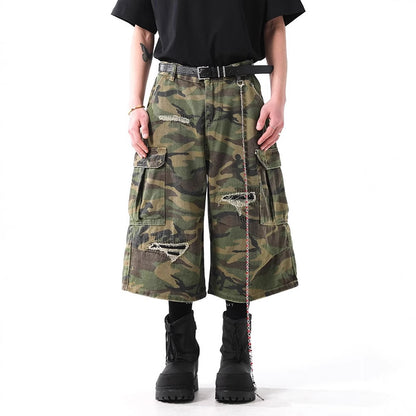 Retro Camouflage Pants Tooling Cropped Trousers