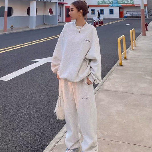 Women's Fashion Loose Casual Gray Sports Sweater Suit