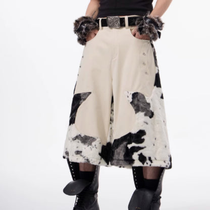 Stitching Milk Fiber Fur Cropped Pants