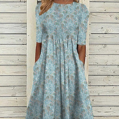 Summer New Mid-waist Women's Round Neck 3D Printing Dress