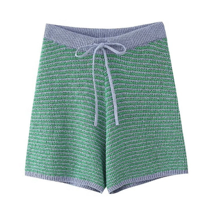 Loose Knitted Top High Waist Knit Shorts Suit