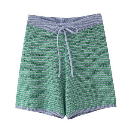 Loose Knitted Top High Waist Knit Shorts Suit