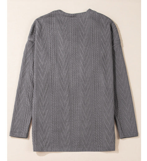 Medium Grey Solid Textured Open Front Cardigan With Pocket