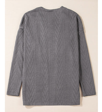 Medium Grey Solid Textured Open Front Cardigan With Pocket