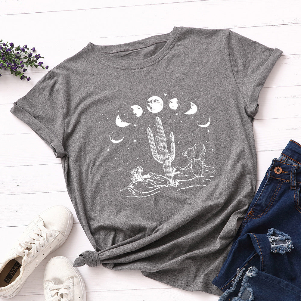 Cactus Print Round Neck Short Sleeve T-Shirt