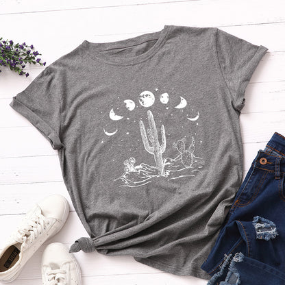 Cactus Print Round Neck Short Sleeve T-Shirt