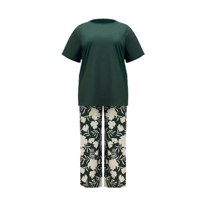 Plus Size Women's Two-piece Printed Short Sleeve Suit