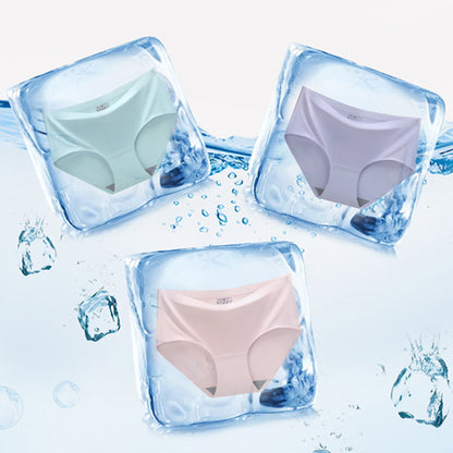 Non Marking One Piece Ice Silk Underwear Women's Breathable Sexy Mid Waist Solid Color Briefs