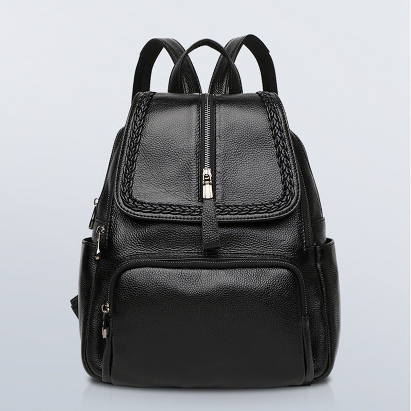 Street Trend Solid Color Leather Women's Backpack