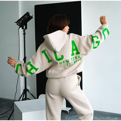 Loose Floral Print Long Sleeve Pullover Pants Two-piece Set