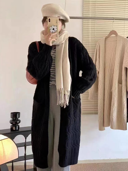 Retro Thickened Knitting Mid-length Outerwear Cable-knit Sweater Coat