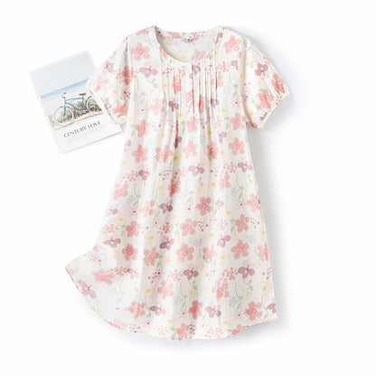 Women's Outdoor Nightdress For Spring And Summer Cotton Print Short Sleeve