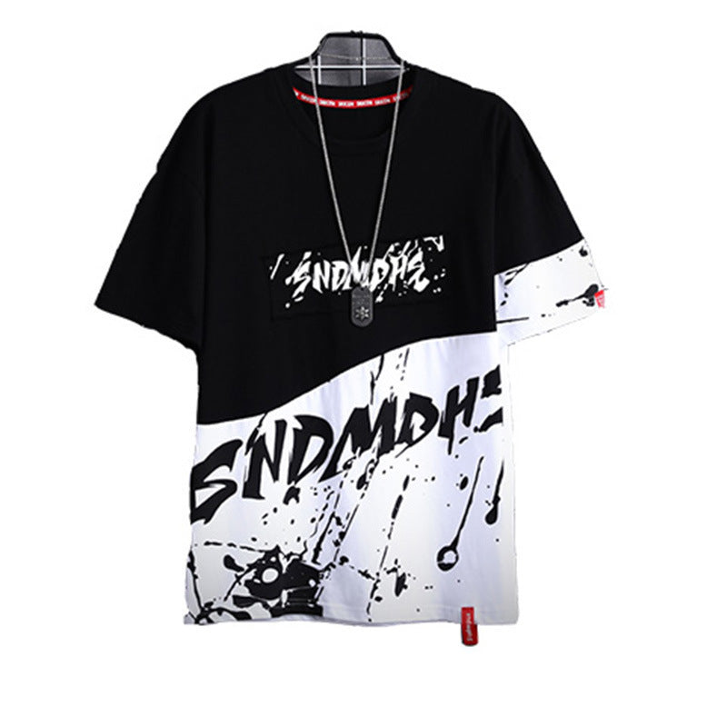 Short Sleeved Men's Trendy Color Matching Irregular Men's