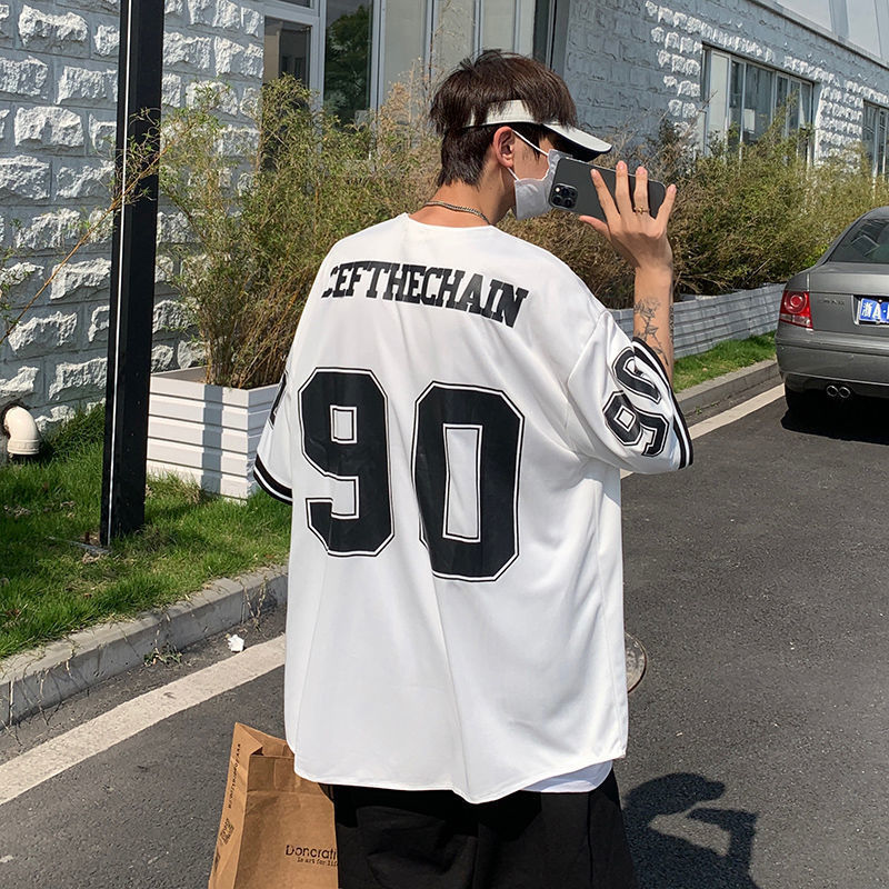 All-match Fashion Hip Hop Cardigan Baseball Uniform Short Sleeve Shirt Men