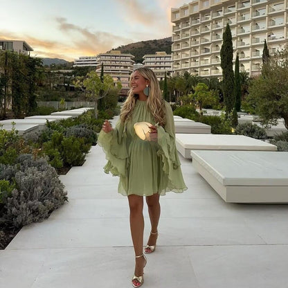 Women's Gentle Chiffon Laminated Ruffled Dress