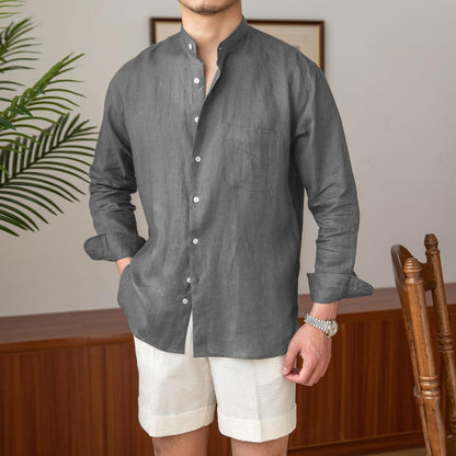 Men's Commuter Light Cooked Casual Breathable Pure Linen Long Sleeve Shirt
