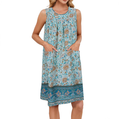 Vest Floral Pocket Dress Light Green Flower