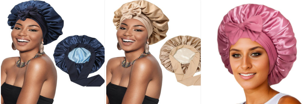 Double-layer Satin Ribbon Round Cap Bow Artificial Silk Beauty Hair Care Wide-brimmed Hat