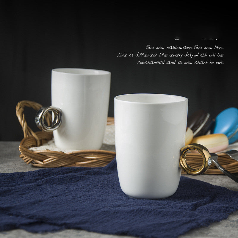 Creative Solid Color Ring Handle Ceramic Cup