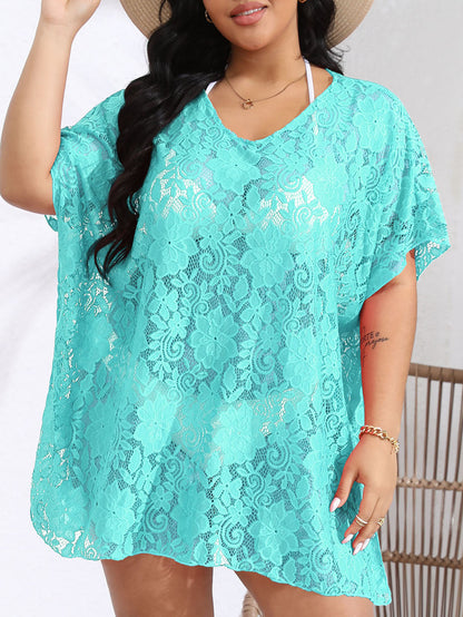 Lace Hollow Out See-through V-neck Split Beach Dress