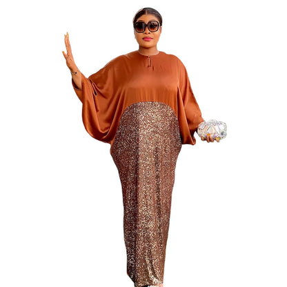 Patchwork Round Neck Robe Women's Loose Plus Size