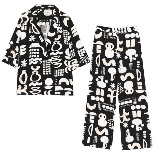 European And American Style Fashion Casual Watercolor Pattern Coat Straight-leg Pants