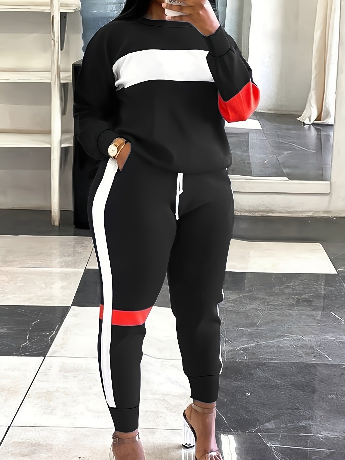 Fashion Cool Contrast Color Plus Size Suit Women