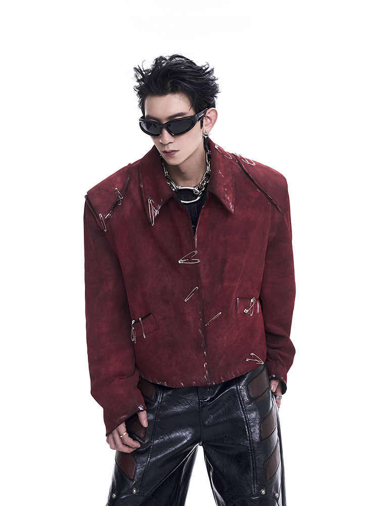 Men's Thick Quilted Flocking Decorative Pin Jacket Coat