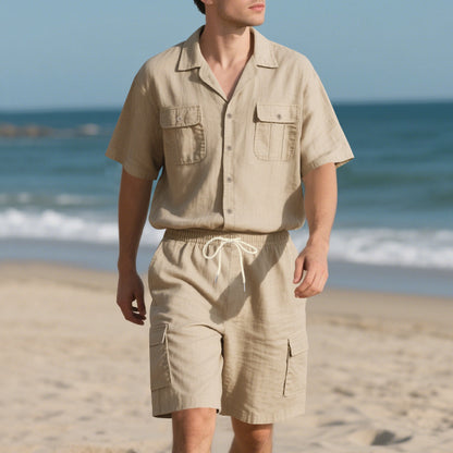 Men's Casual Solid Color Short Sleeve Shorts Suit