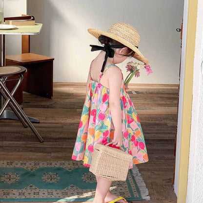 Children's Summer Pastoral Style Flower Print Dress