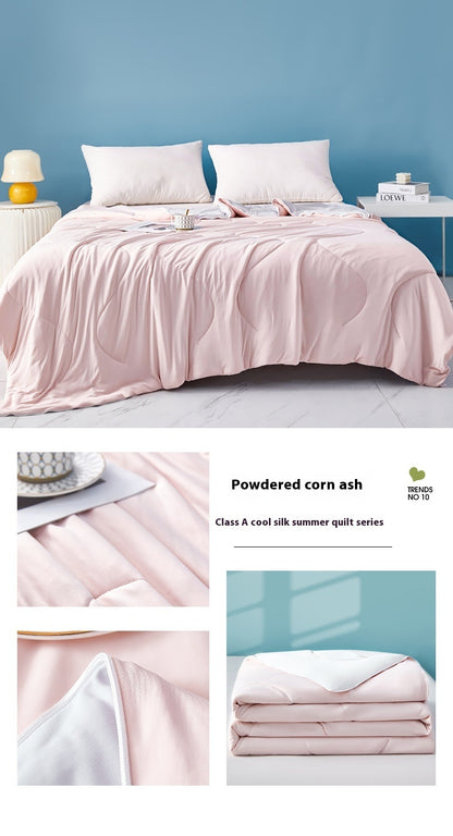 Pure Color Cool Silk Summer Blanket Airable Cover Single Double Summer Ice Cream Ice Silk Summer Quilt Machine Washable Thin Duvet