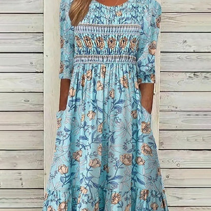 Summer New Mid-waist Women's Round Neck 3D Printing Dress