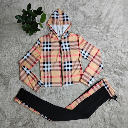 Women's Plaid Fashion Printing Casual Two-piece Suit