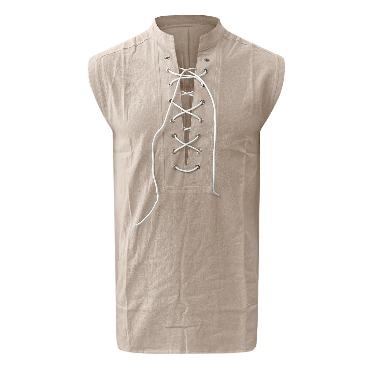 Tie Sleeveless Cotton Linen Shirt Slit Tank