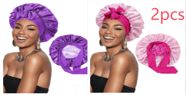 Double-layer Satin Ribbon Round Cap Bow Artificial Silk Beauty Hair Care Wide-brimmed Hat