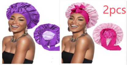 Double-layer Satin Ribbon Round Cap Bow Artificial Silk Beauty Hair Care Wide-brimmed Hat