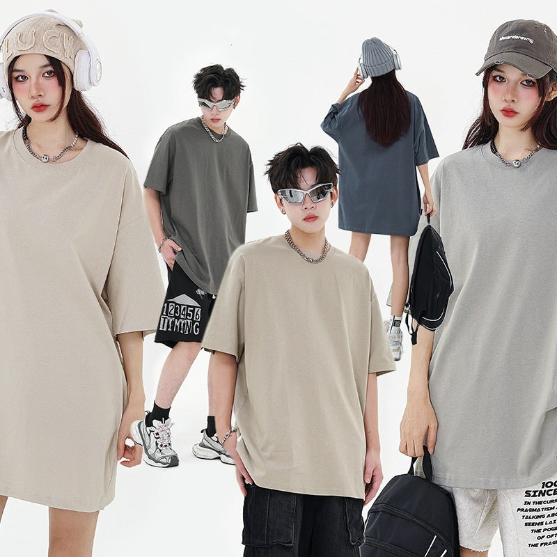 280g Pure Cotton Solid Color Short Sleeve American Casual Loose Shoulder T-shirt