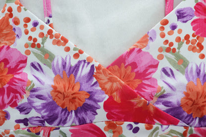 Digital Printed V-neck Suspender Dress With Long Split Suspender