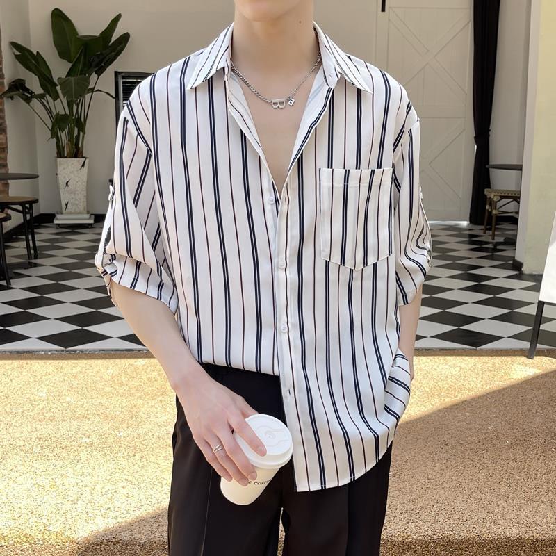 Striped Short-sleeved Shirt Ice Silk