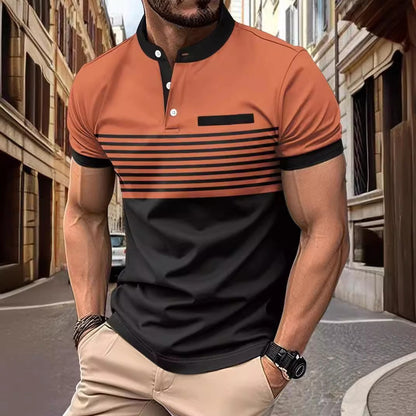 Multicolor Printing Striped Stand Collar Top For Men