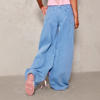 Bow High Waist Wide Leg Jeans