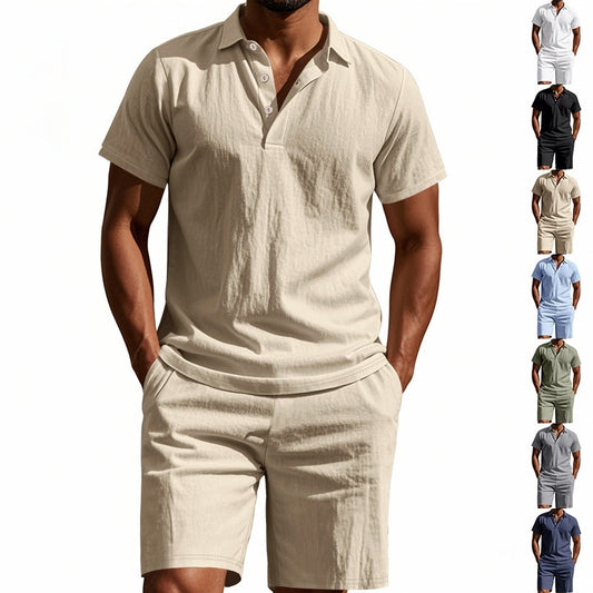 Summer Men's Loose Casual Linen Breathable Short Beach Sleeve Shorts Suit