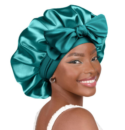 Double-layer Satin Ribbon Round Cap Bow Artificial Silk Beauty Hair Care Wide-brimmed Hat