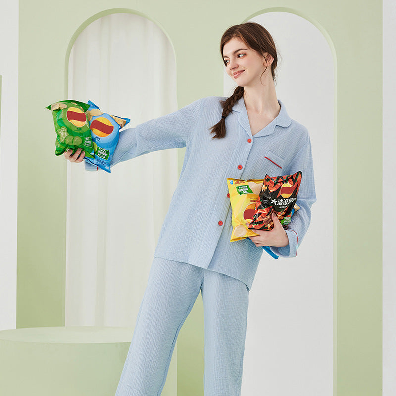 Women's Class A Double-layer Yarn Crepe Cotton Pajamas Suit